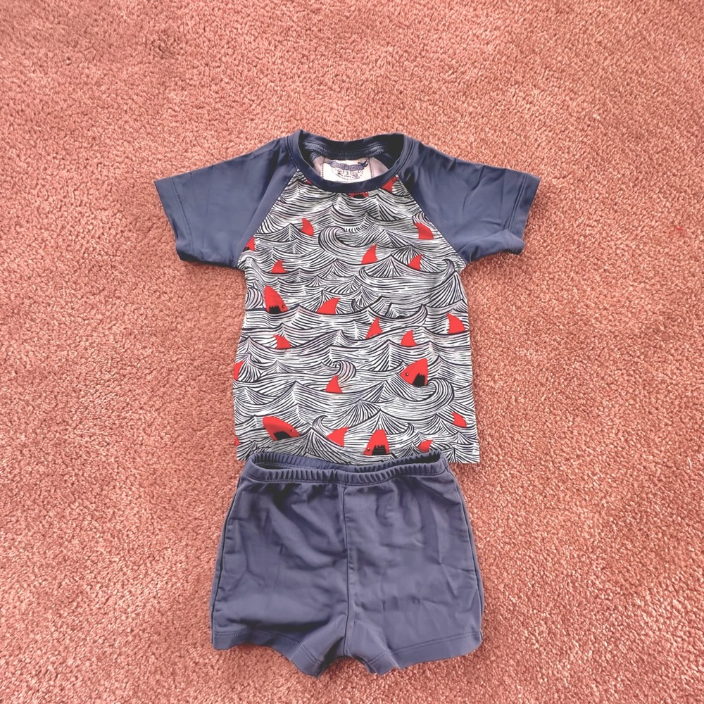Navy and Red Wave Pattern Kids' Outfit